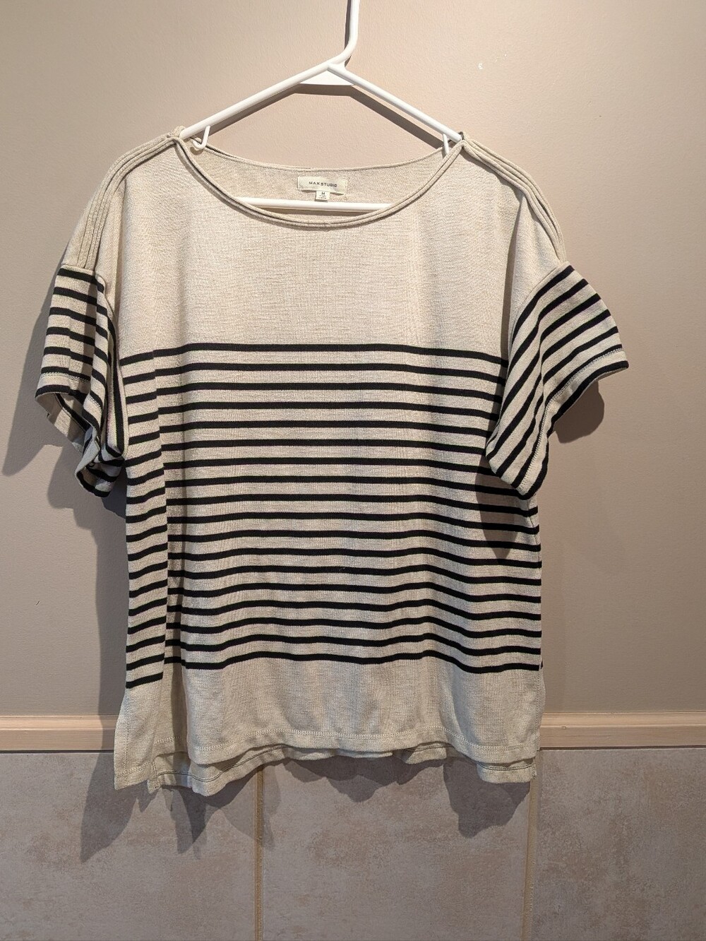 Max Studio, Women's Business Casual Short Sleeve Striped Sweater Top, Size M